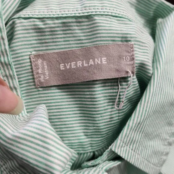 Everlane Oversized Green Button Up Stripe Cotton Shirt Size 10 Long Sleeve NWOT - Picture 4 of 8